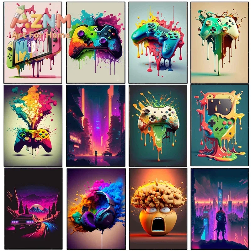 Esports Gaming Poster - Tableau sur toile vintage, coloré, style