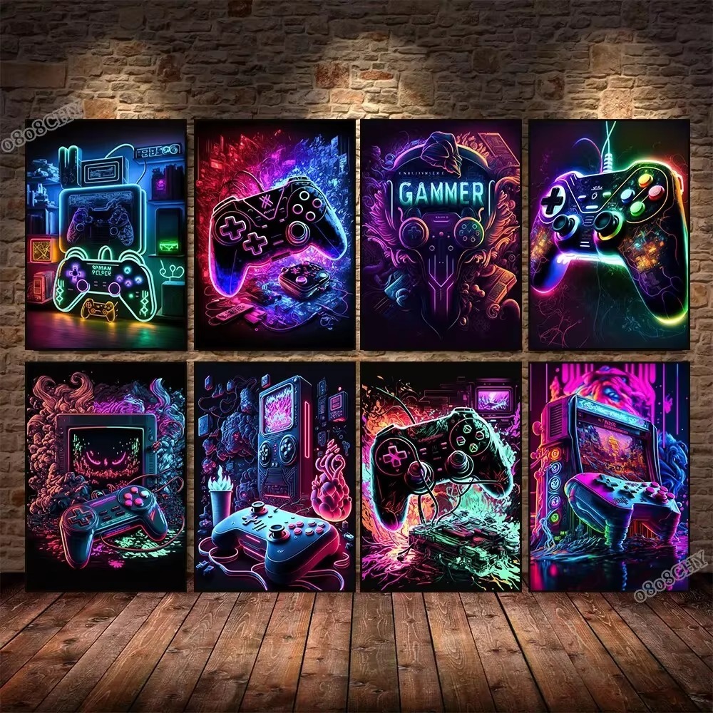 Esports Gaming Poster - Peintures sur toile de jeu néon,
