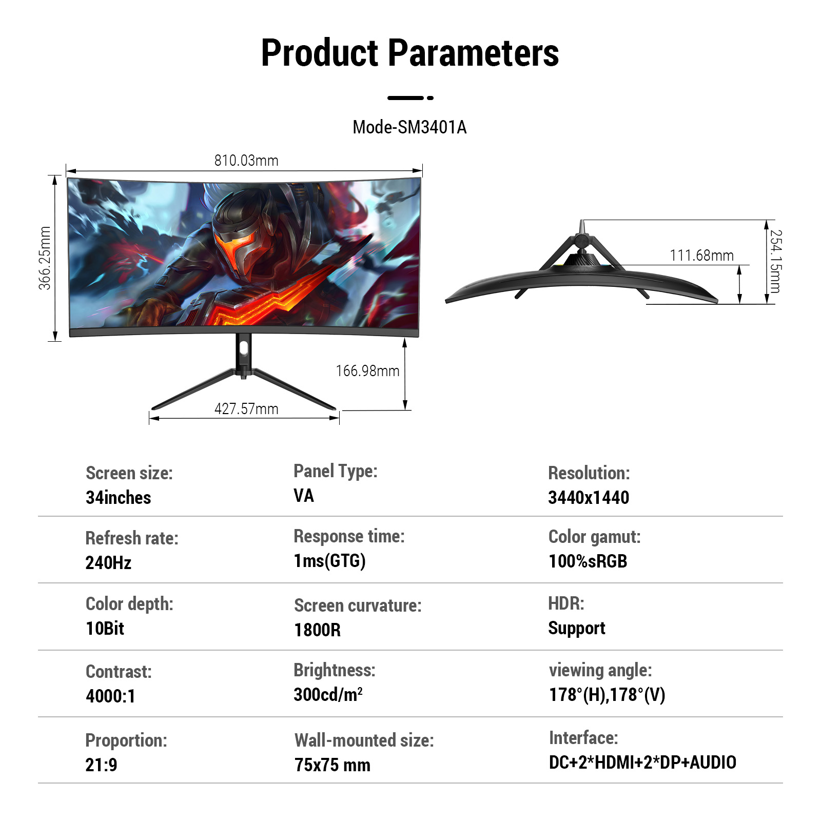 Écran 34 pouces 4K, écrans LCD - Gaming Monitor Curved avis et prix